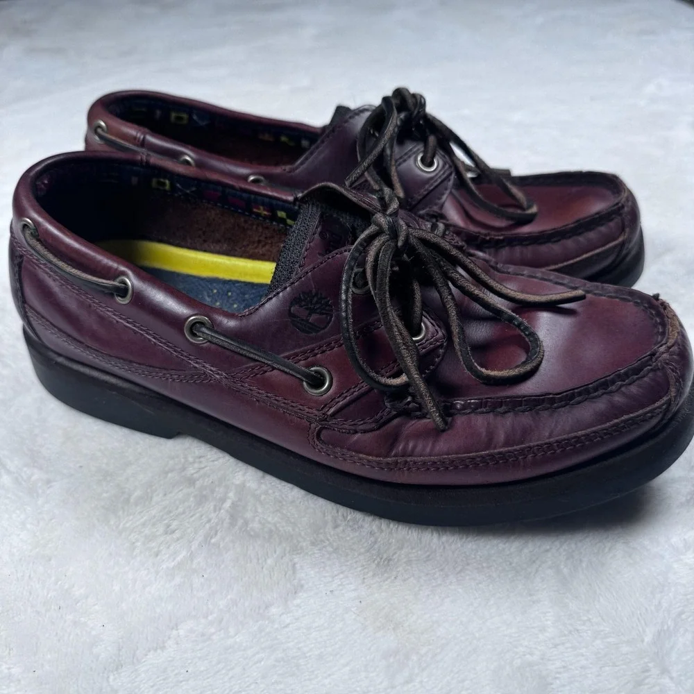 Timberland Boat Shoes Mens Size‎ 10 Burgundy Leather 2-Eye Deck Moc Gripstick